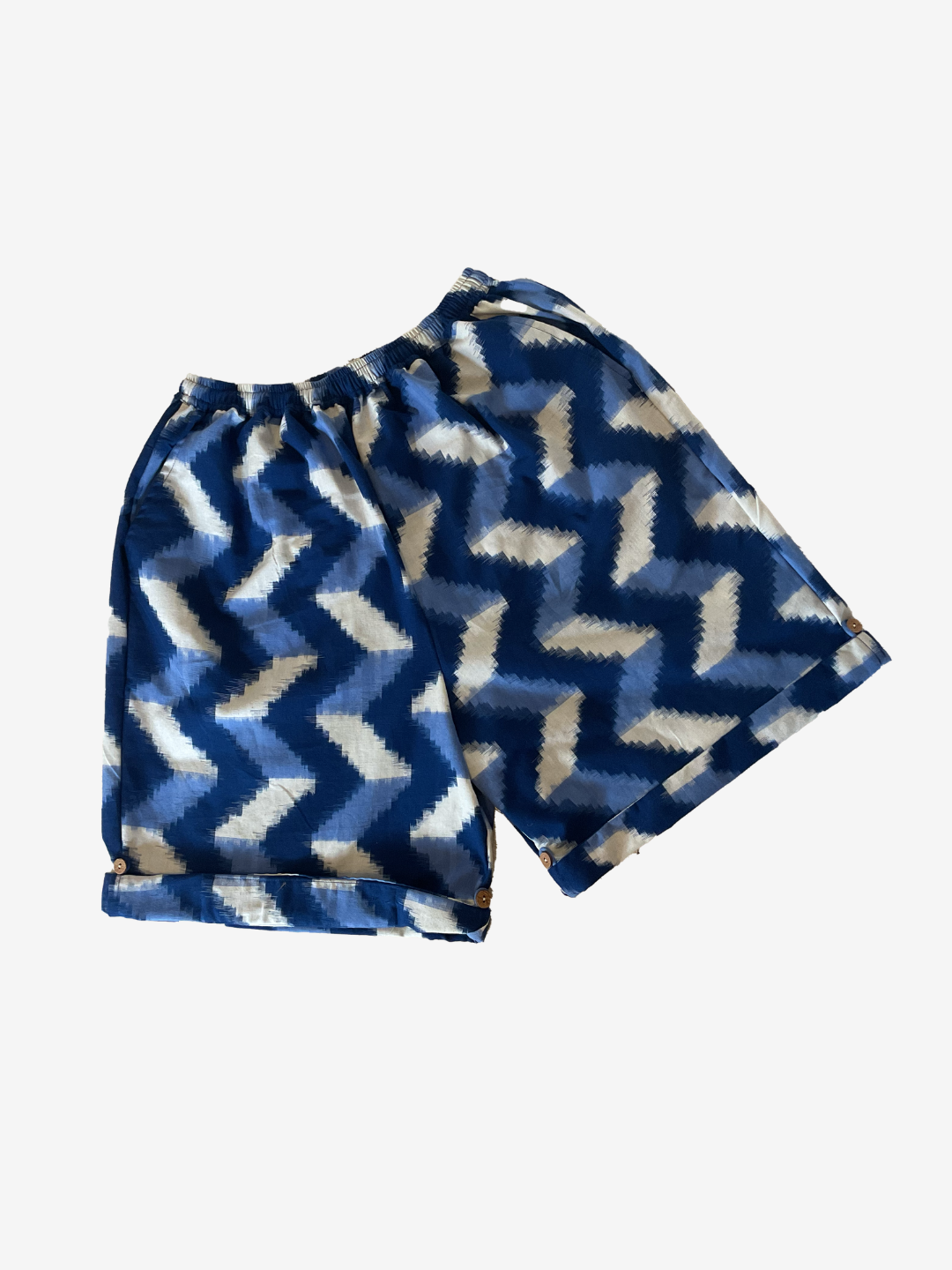 420 double ikat zig zag shorts