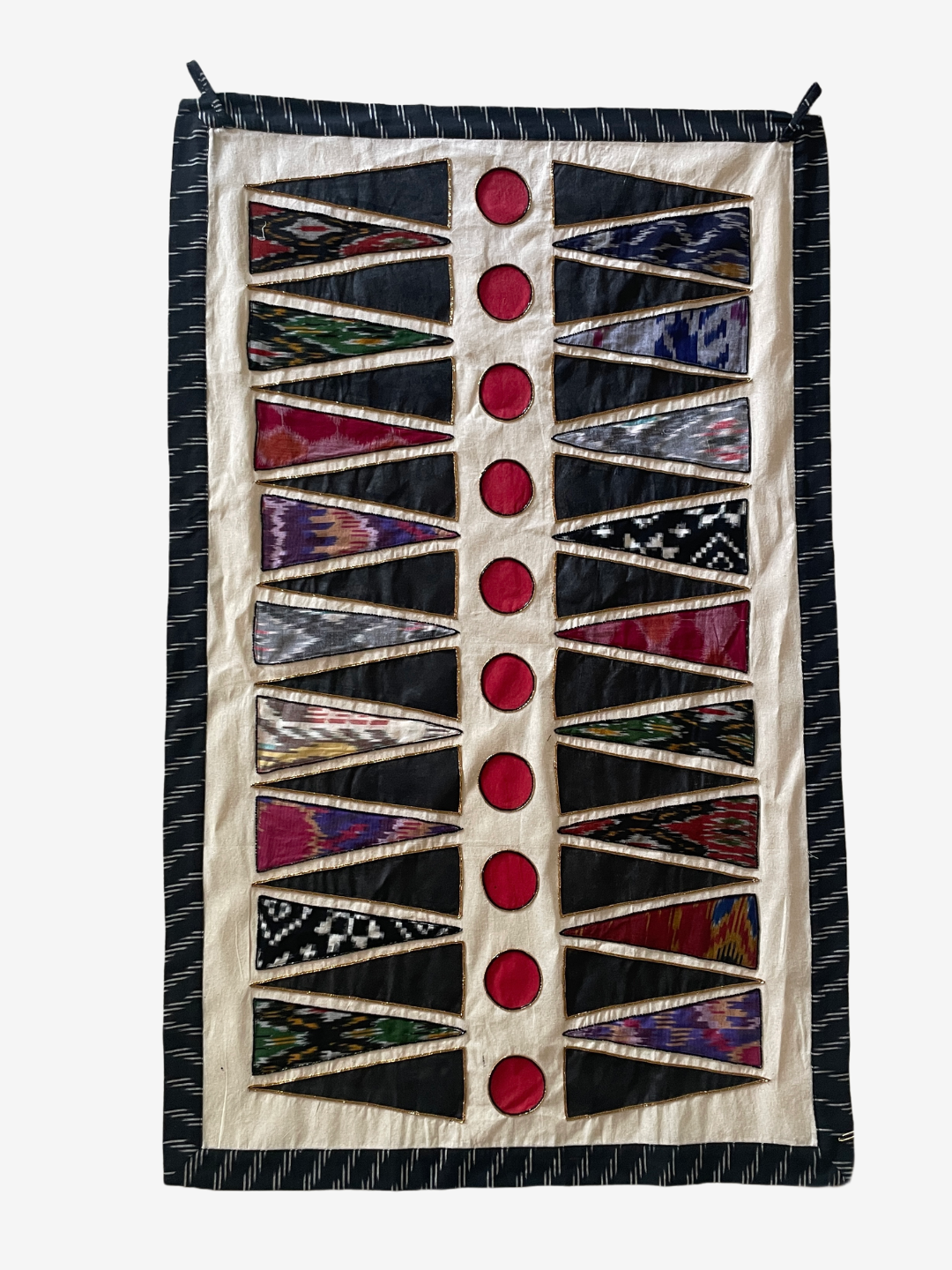 Ikat embroidered tapestry