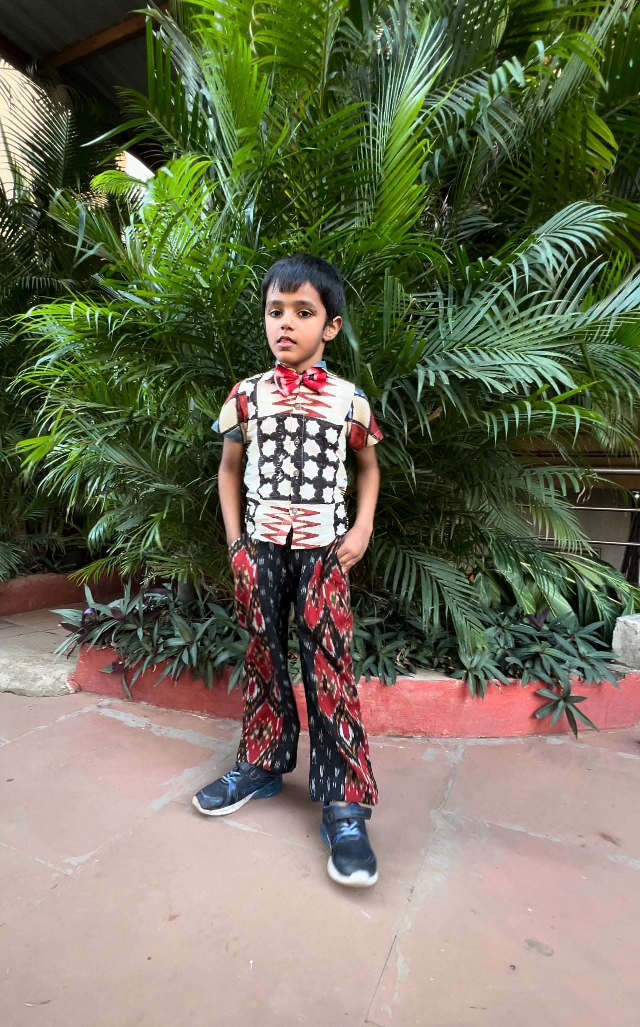 Ikat patched kids pants