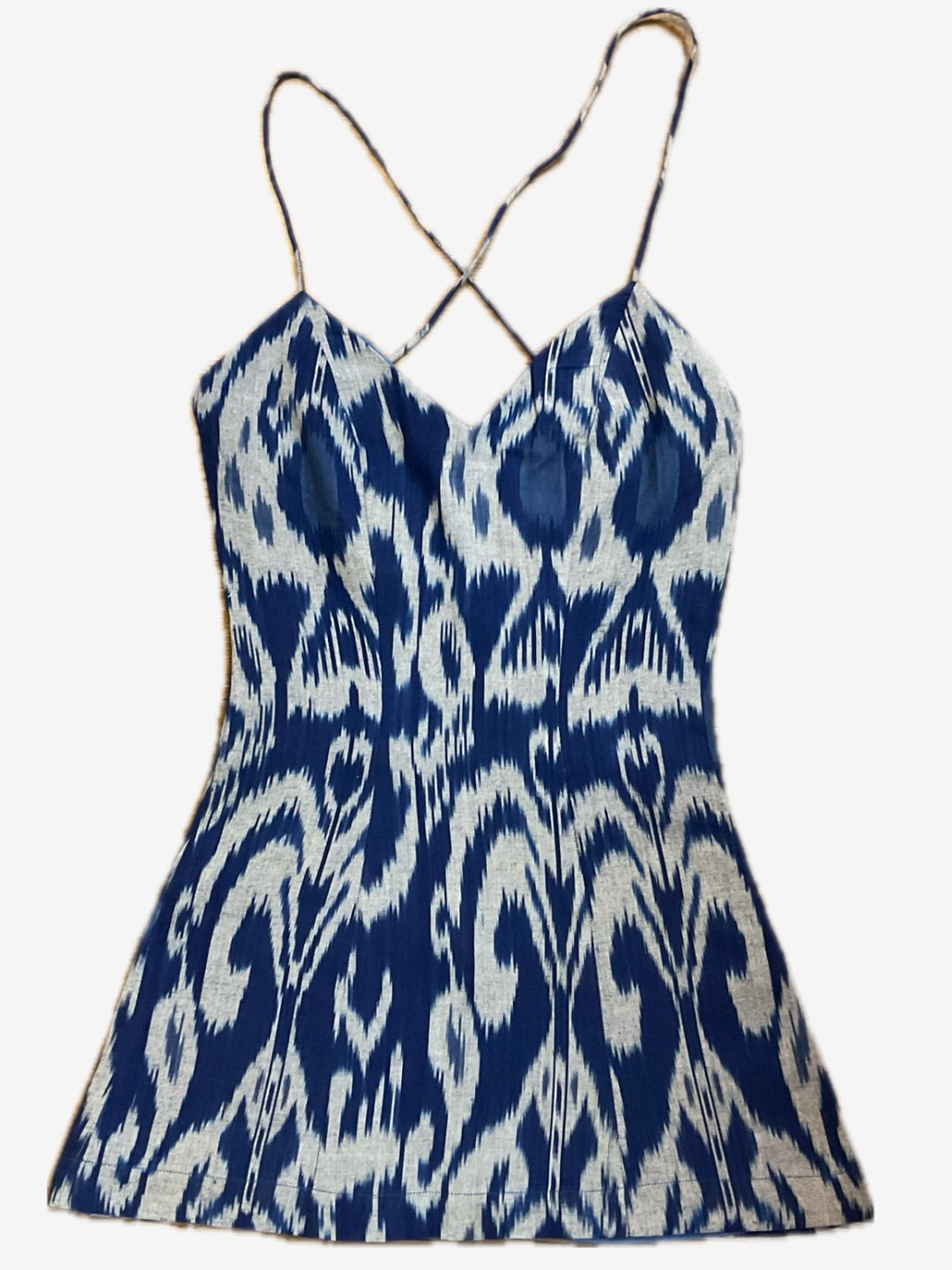 Indigo ikat tie up dress