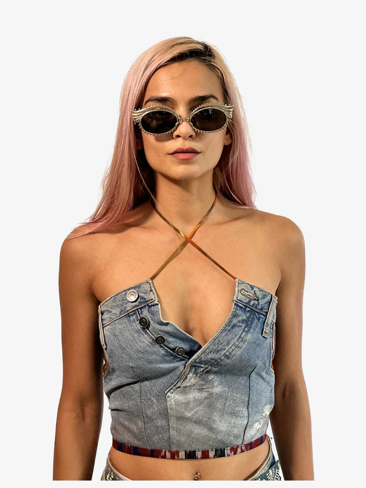 IKAT HALTER DENIM CORSET