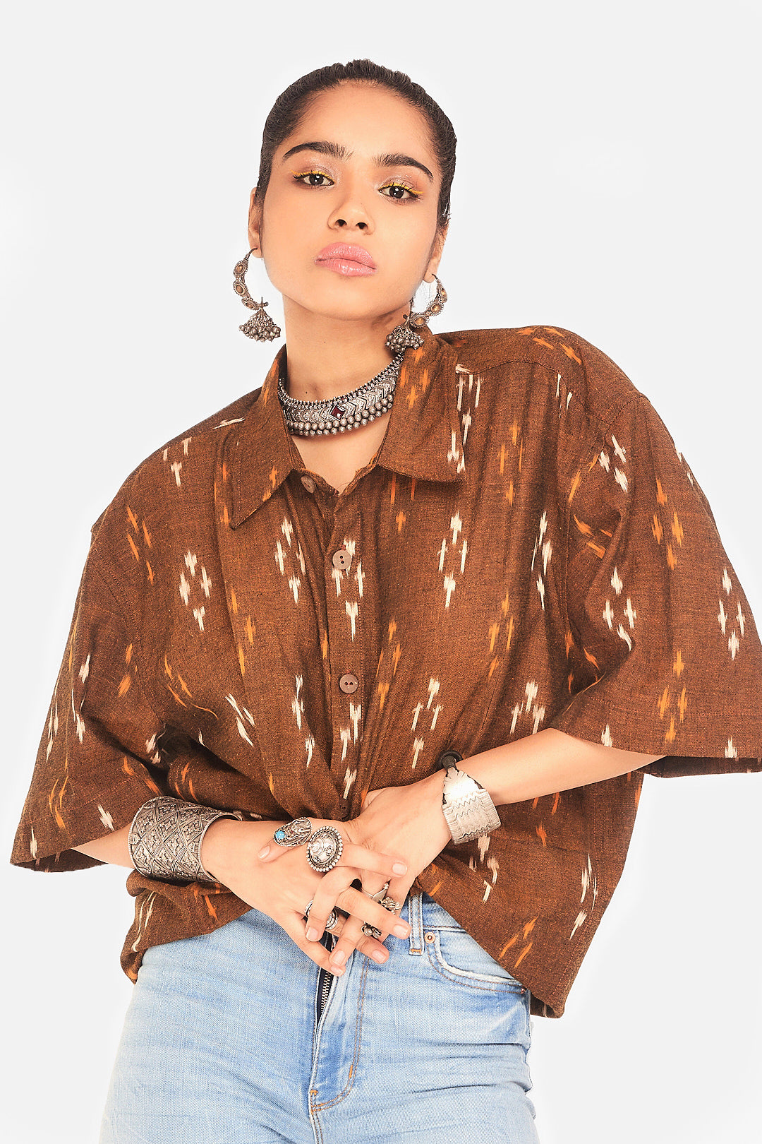 Ikat Printed Sleeveless Shirt & Trousers Co-Ords Set