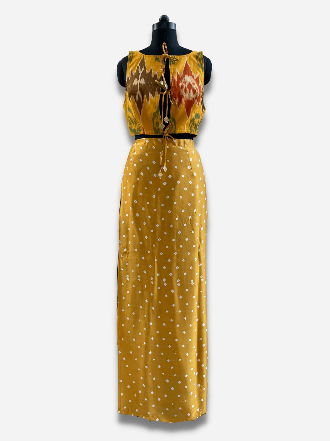 Yellow Ikat V-neck Sarong Set