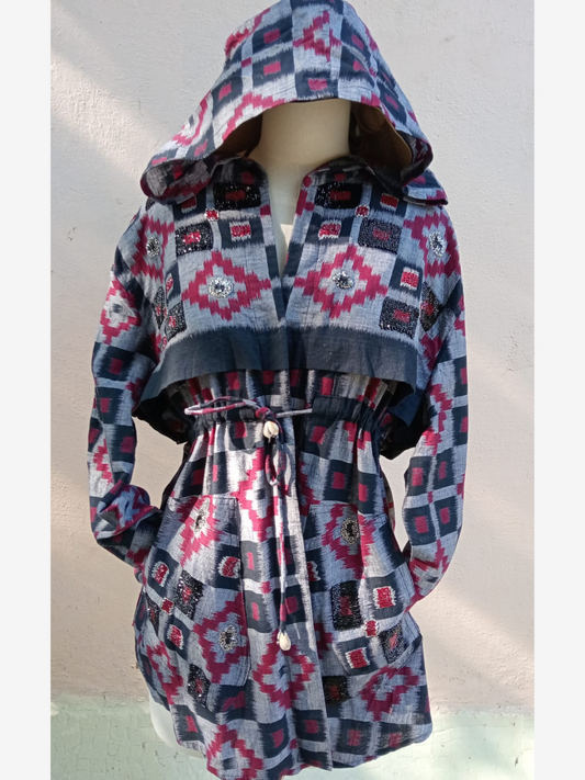 Embroidered Tie - up Hoodie