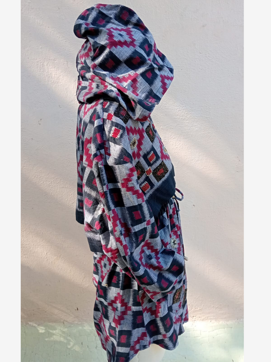 Embroidered Tie - up Hoodie