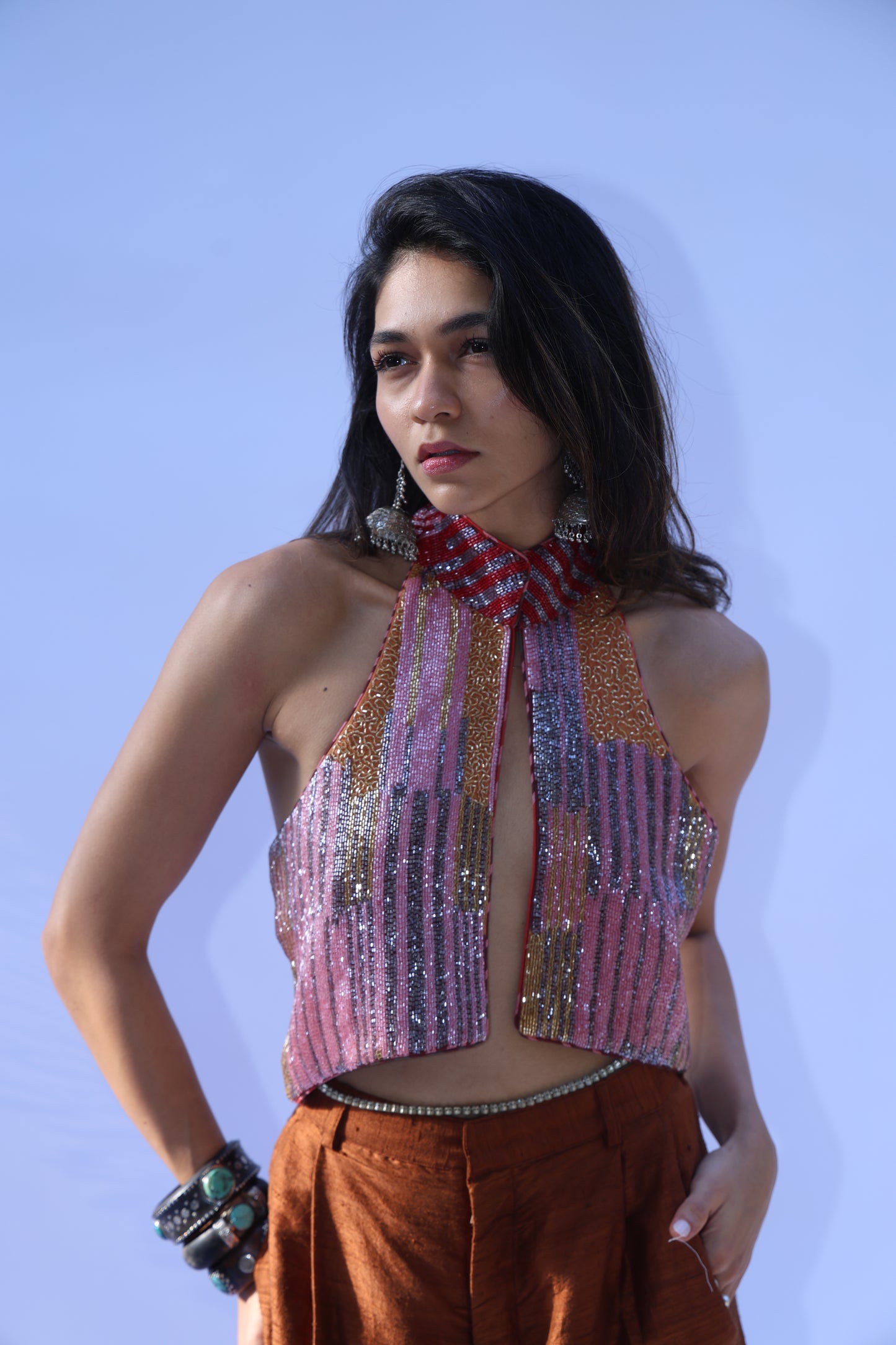 Halter Embroidered Top