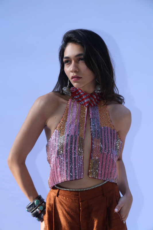 Halter Embroidered Top