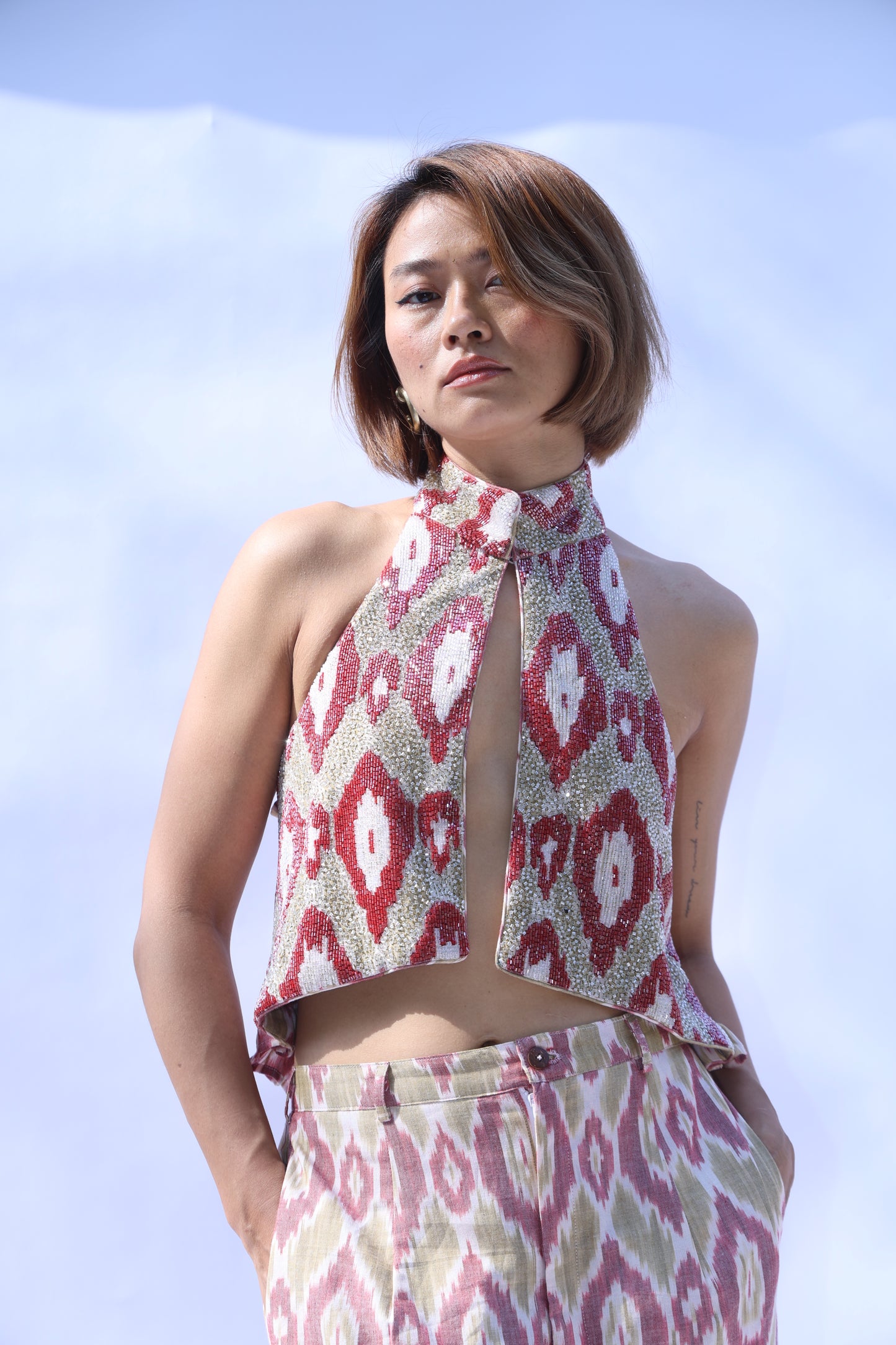 Halter Embroidered Top