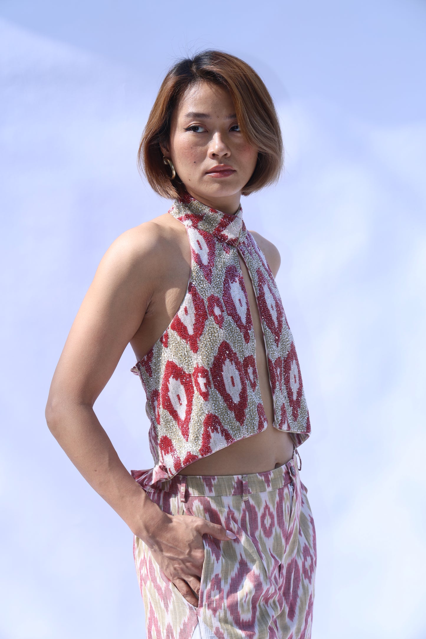 Halter Embroidered Top