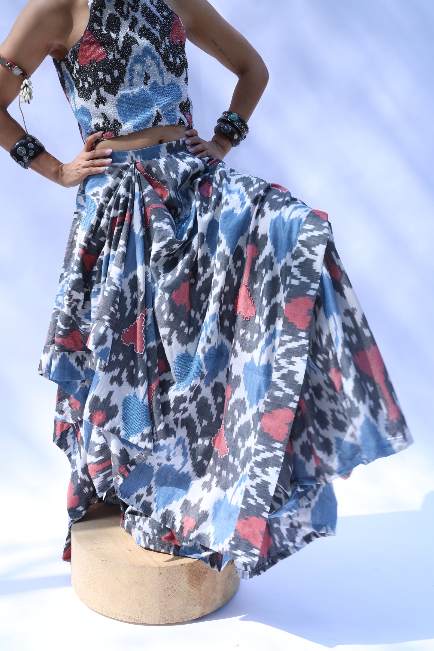 Ikat Embroidered Skirt