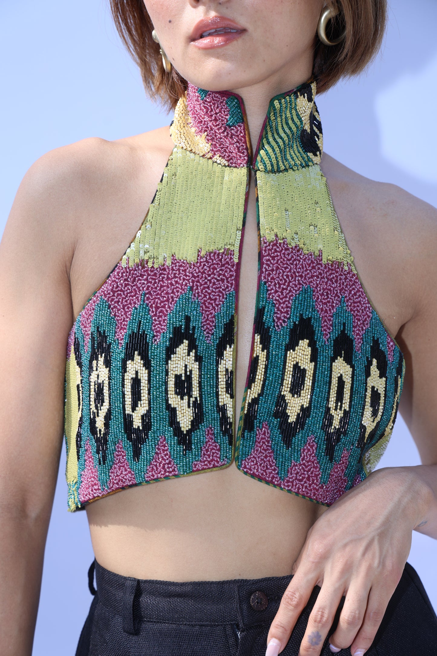 Halter Embroidered Top