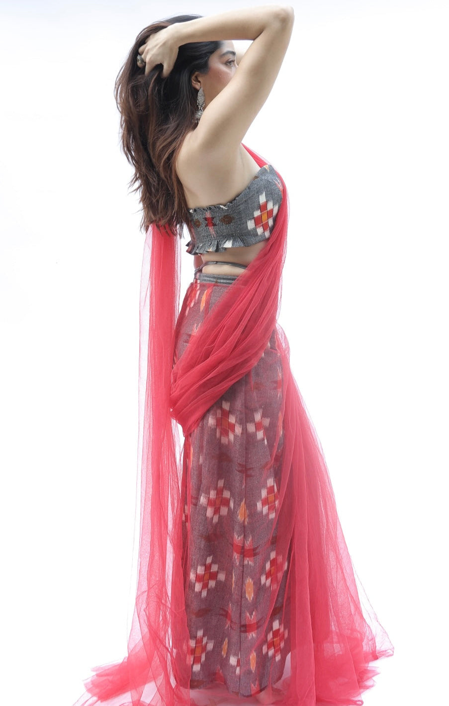 Red net Saree