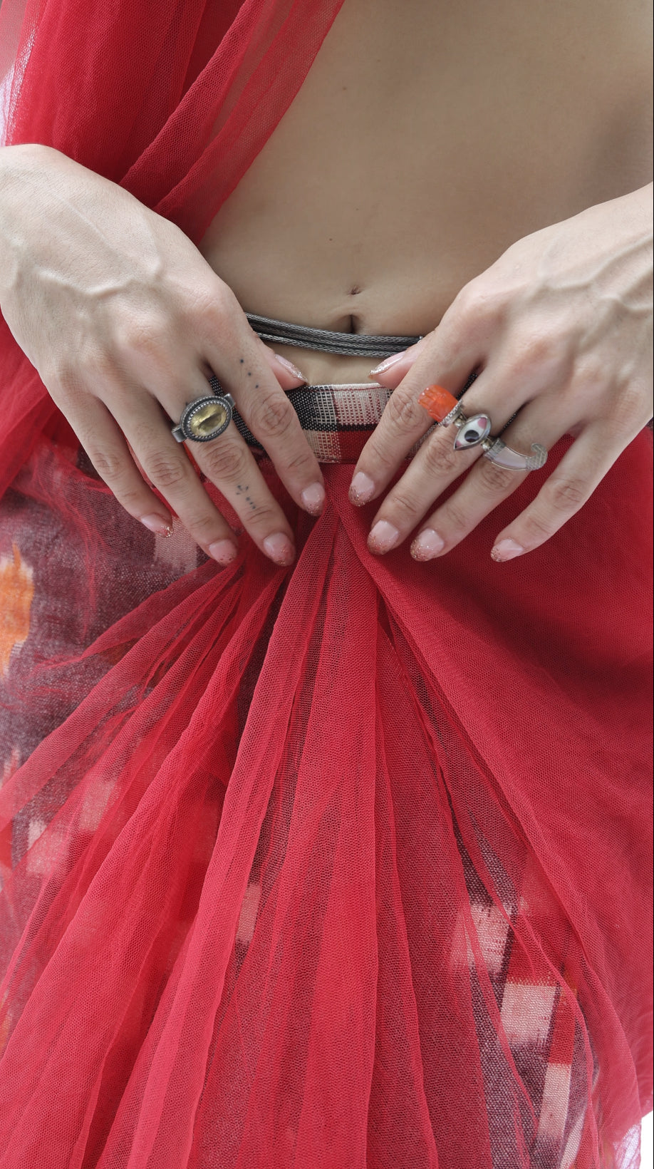Red net Saree