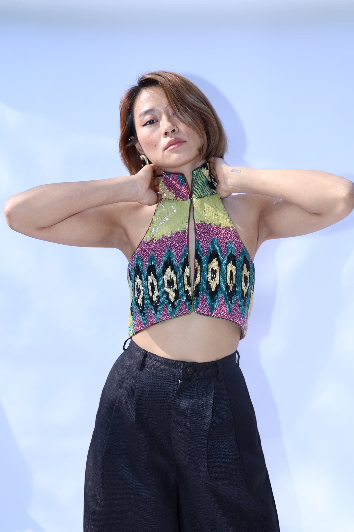 Halter Embroidered Top