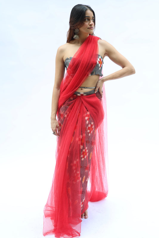 Red net Saree
