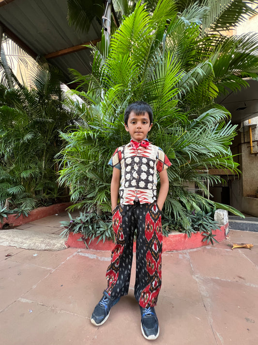 Ikat patched kids pants
