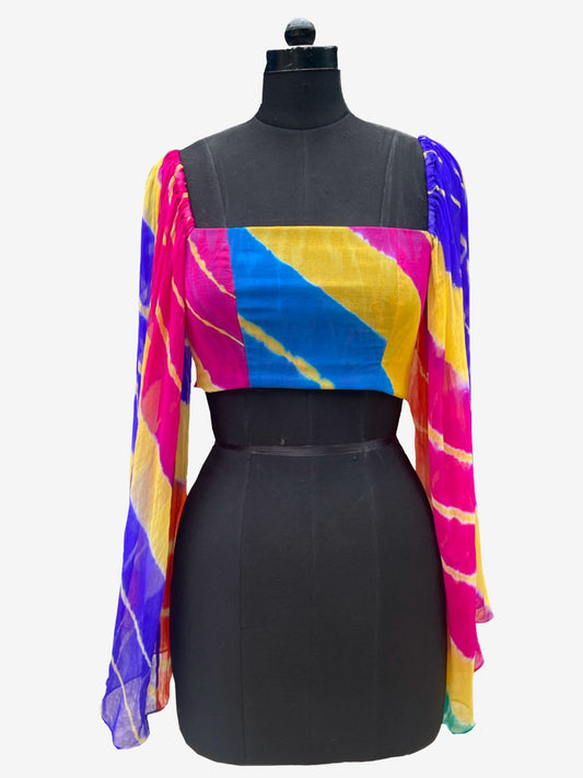 Ikat Leheriya bell sleeves Top