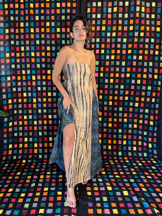Shibori Ikat Pleated Dress