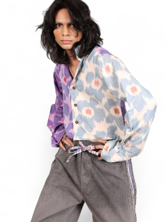 Half and Half Ikat Cropped Shirt